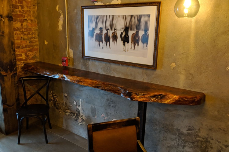 Upstairs Dining Room: Live-edge "leaning" table